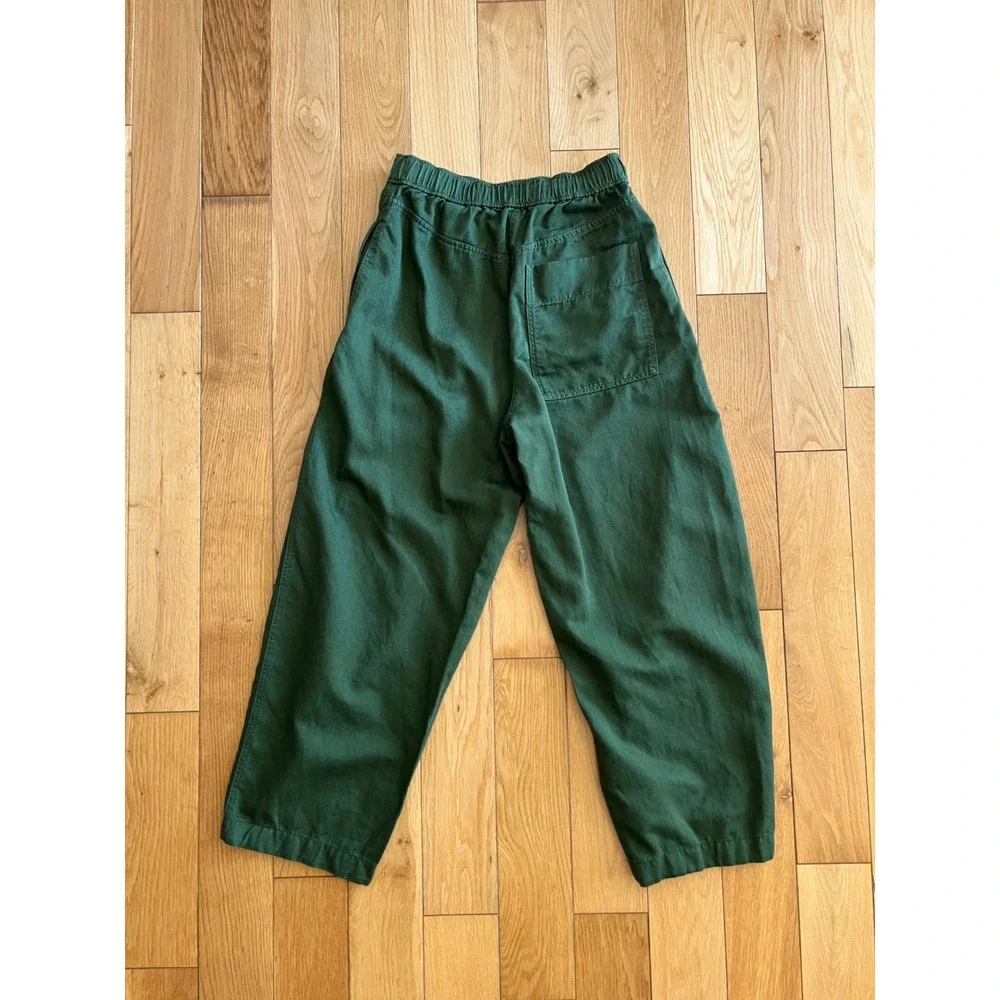 COS Barrel Leg Drawstring Cropped Trouser Pants in Green Cotton Linen Size 2